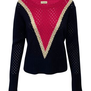 Von Malene Birger Plomia Gestreifter Pullover mit offenem Strick aus blauer Wolle
