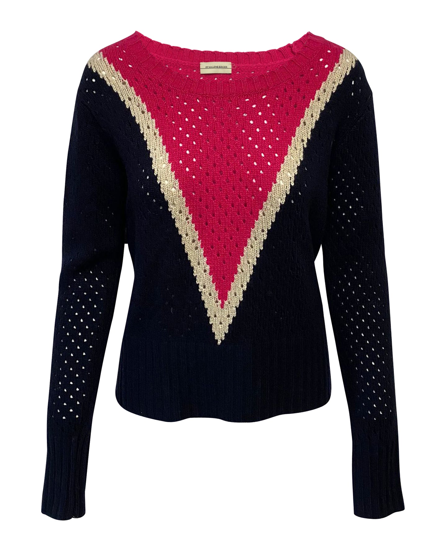 Von Malene Birger Plomia Gestreifter Pullover mit offenem Strick aus blauer Wolle