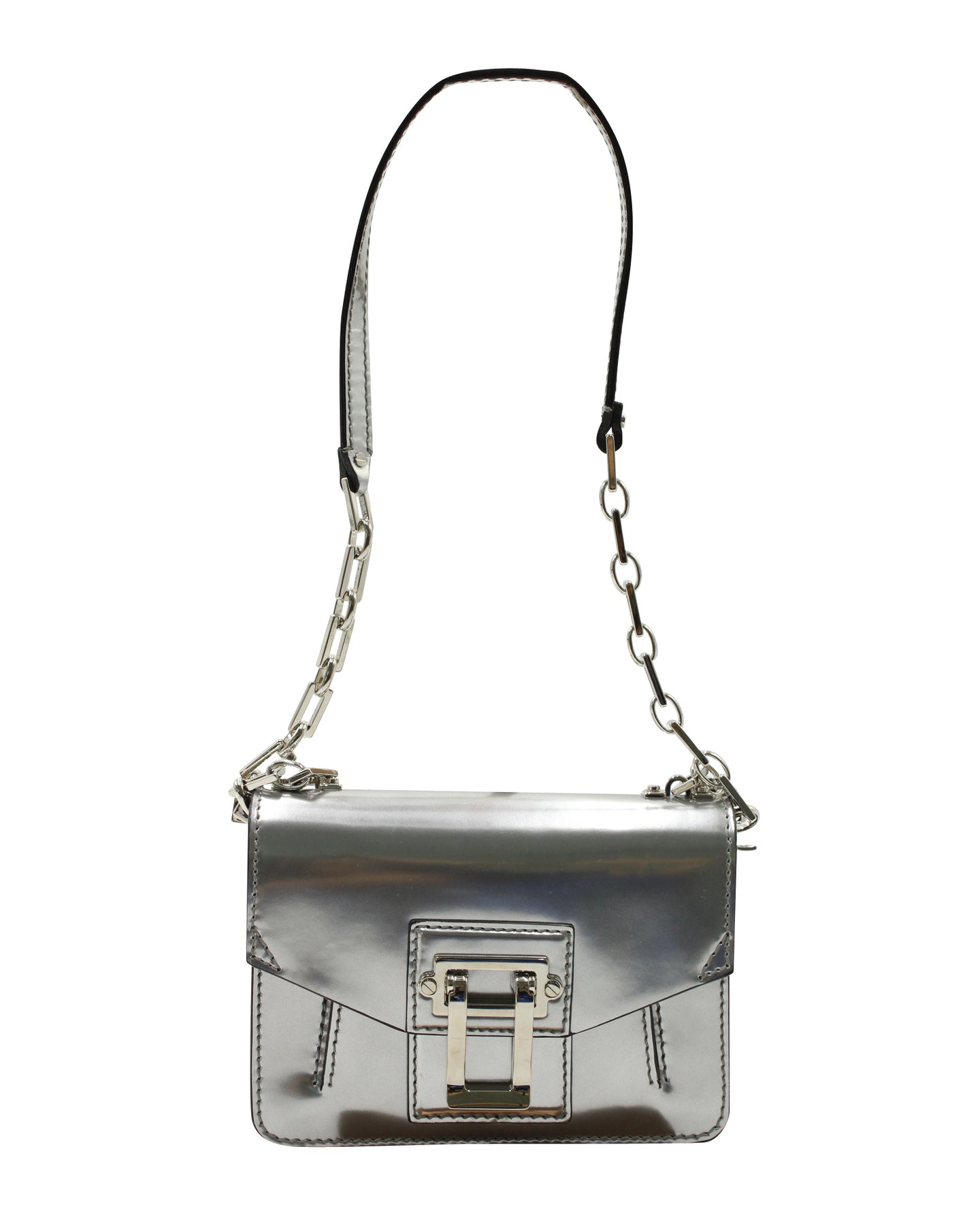 Proenza Schouler PS1 Mini Schultertasche aus metallischem Kalbsleder in Silber