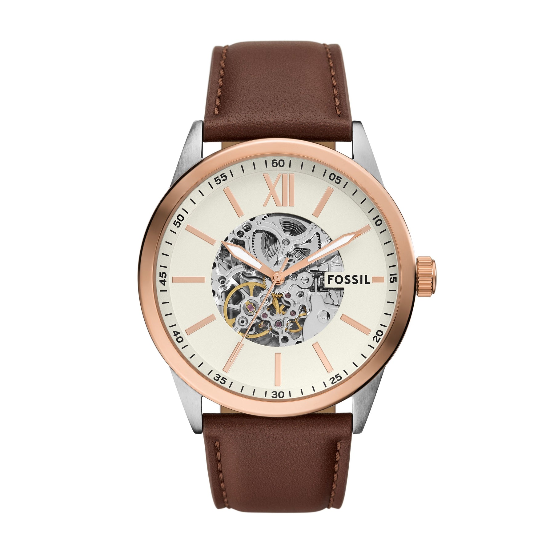 Fossil Herren Flynn Automatik, zweifarbige Edelstahluhr