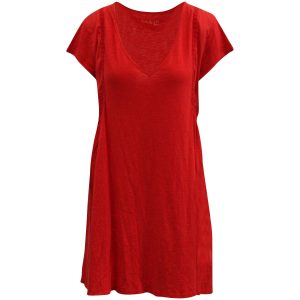 Ba&Sh V-Ausschnitt Kleid aus roter Baumwolle 7764868825148