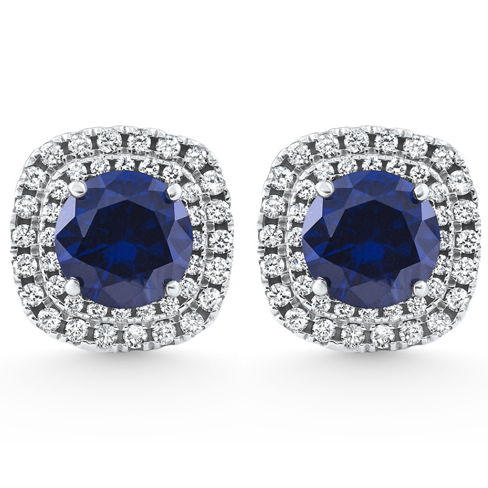 2.65Ct Kissen Halo Blau Saphir Diamant Ohrstecker 14k Weißgold Ohrring Lab gewachsen