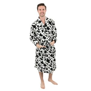 Herren Fleece Robe Kuh schwarz