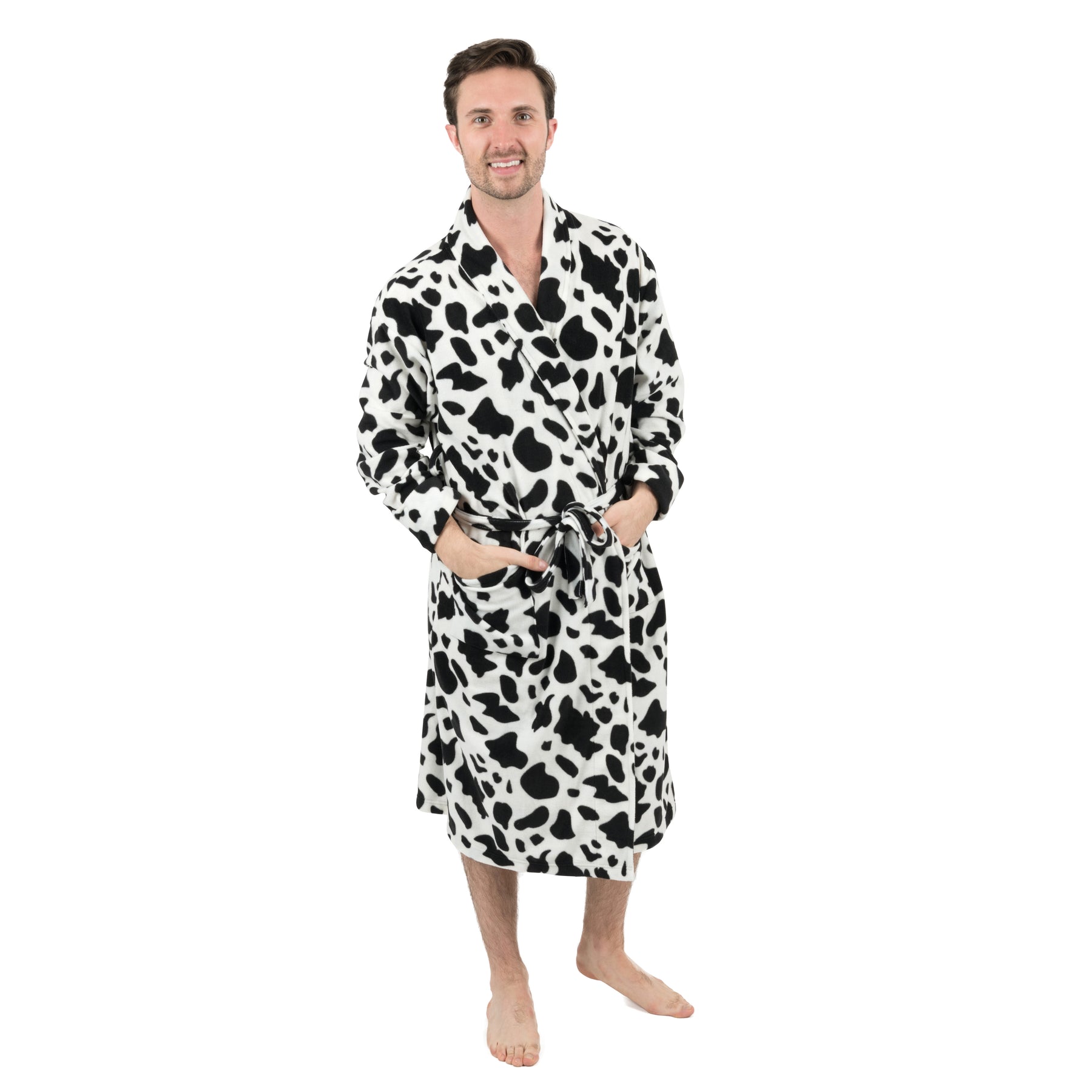 Herren Fleece Bademantel Kuh schwarz
