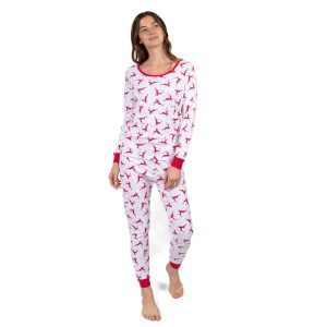 Weihnachten Damen zweiteilige Baumwolle Pyjamas Rentier rot und weiß