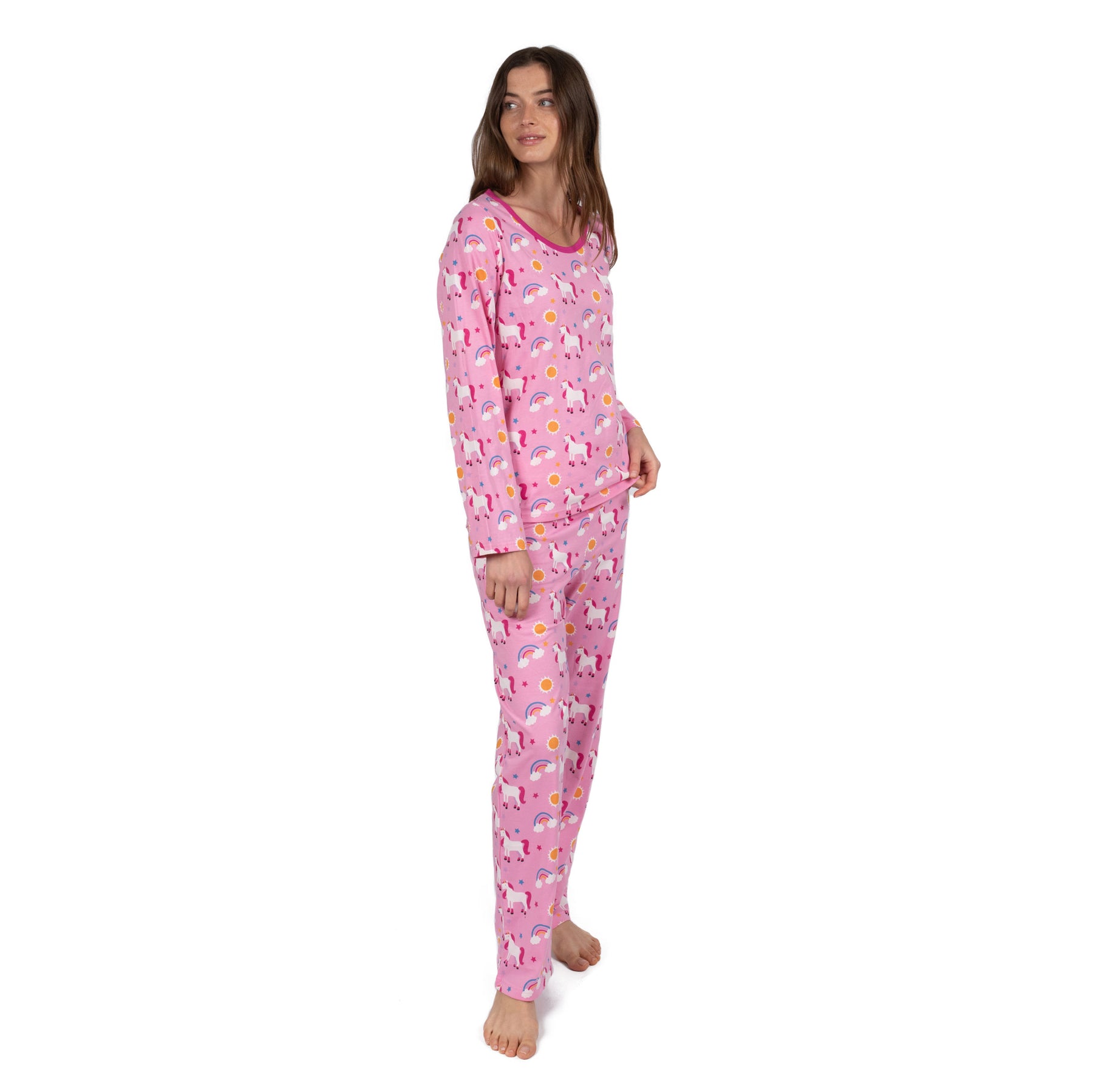 Damen zweiteilige Baumwolle locker Fit Pyjamas Einhorn Regenbogen