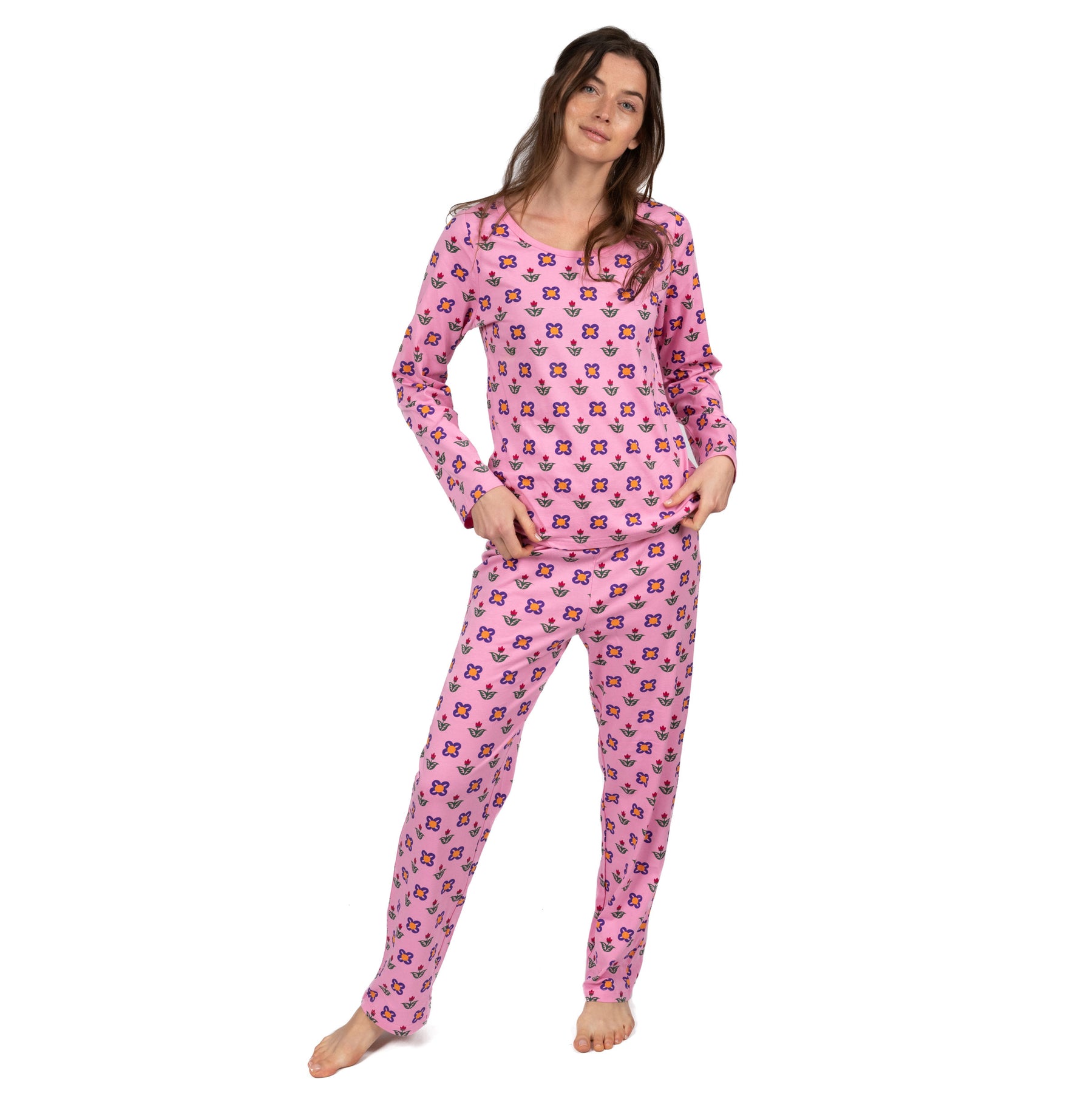 Damen zwei Stück Baumwolle locker Fit Pyjamas Blumentopf