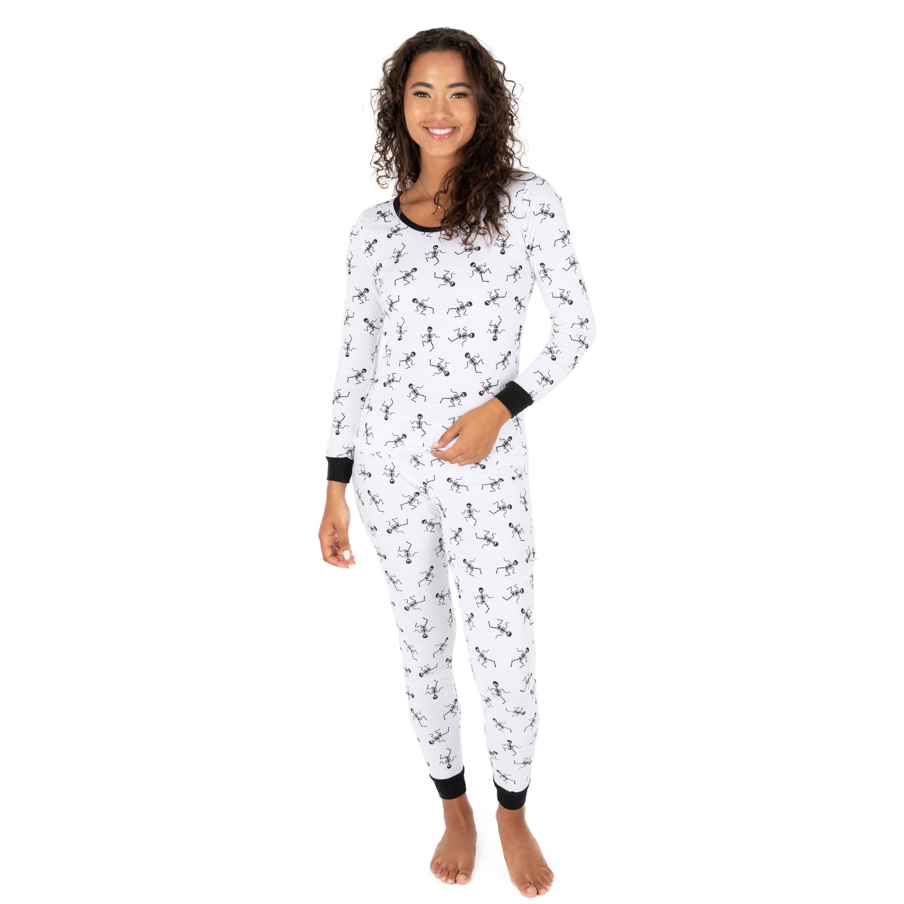 Damen zweiteilige Baumwolle Pyjamas Skelett weiß