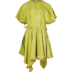 Marques Almeida Belted asymmetrisches Kleid aus grüner Baumwolle 7764872101948
