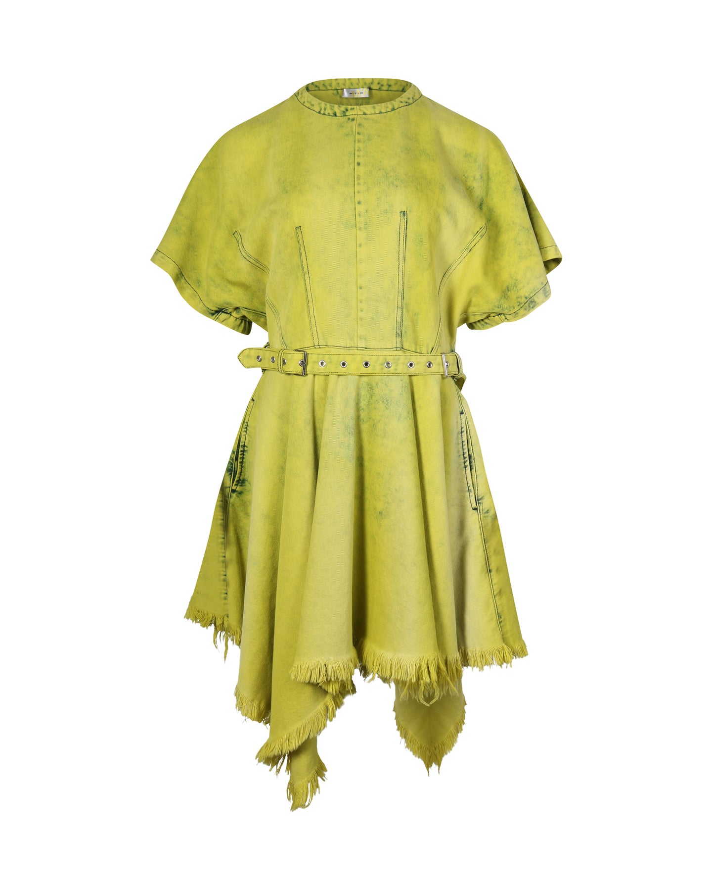 Marques Almeida Asymmetrisches Kleid mit Gürtel aus grüner Baumwolle