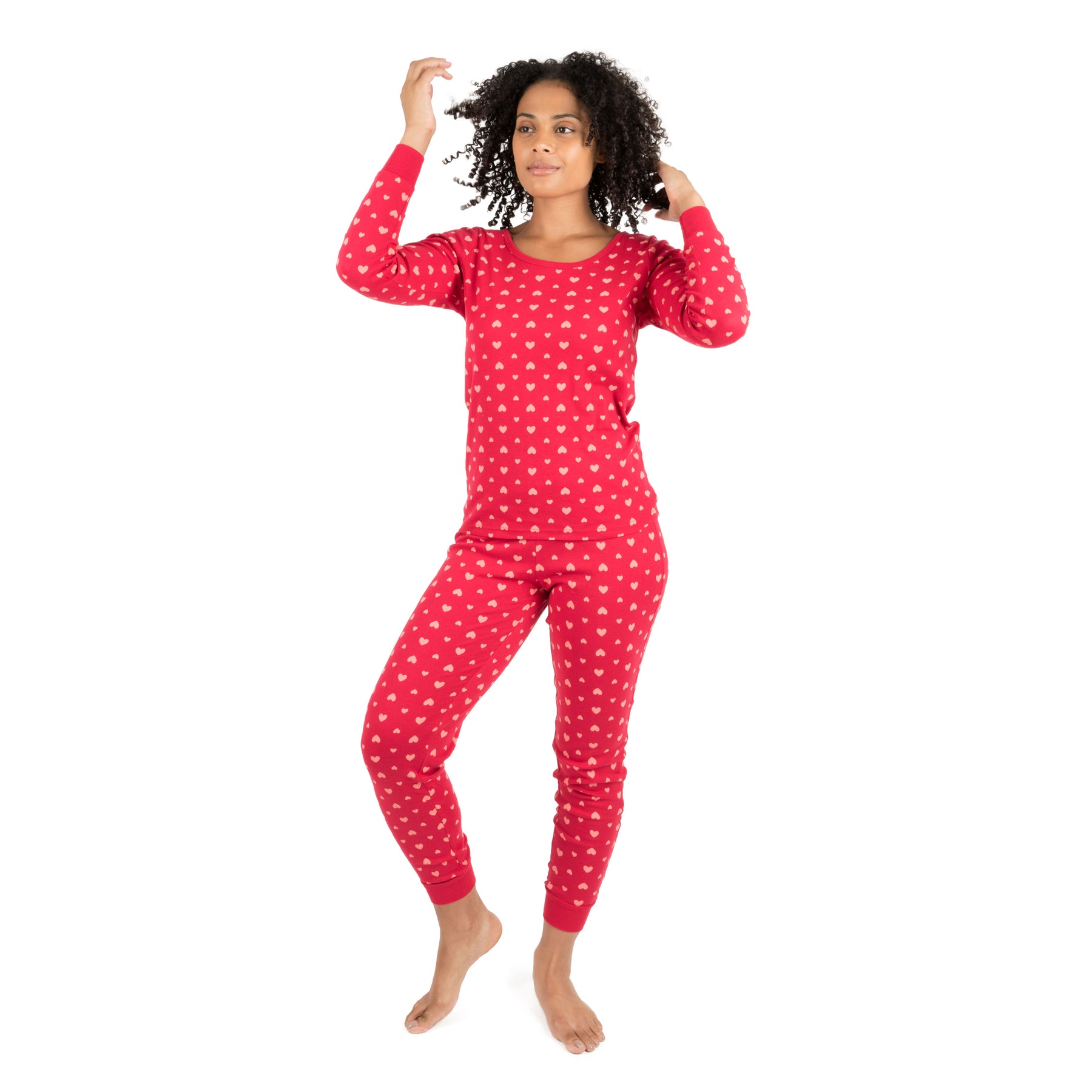 Damen zweiteilige Baumwolle Pyjamas Herzen Rosa