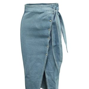 Nanushka Wrap Rock aus hellblauem Baumwoll-Denim 7764876296252