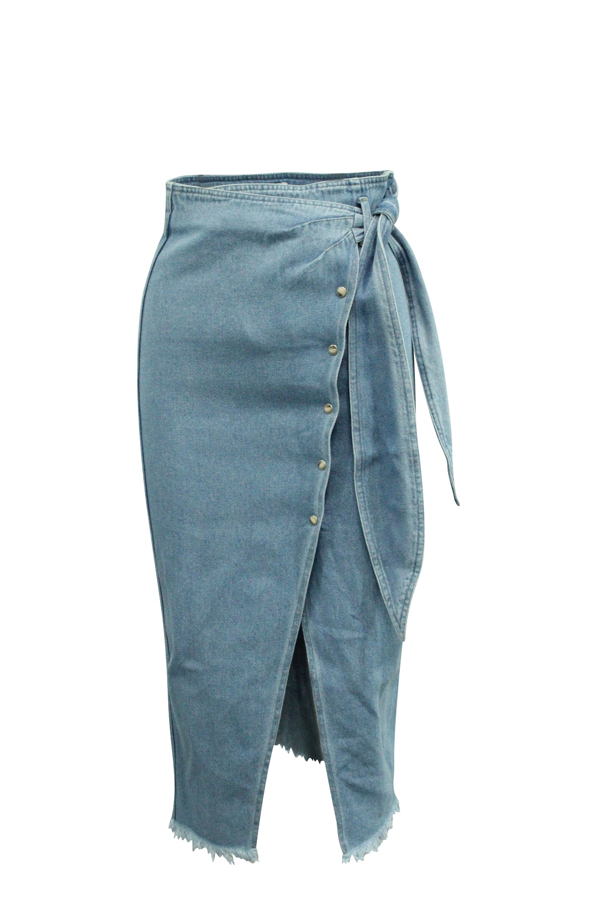 Nanushka Wickelrock aus hellblauem Baumwoll-Denim