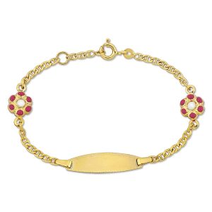 Mimi & Max Children’s weiße und rosa Emaille Blume Charme Link Kette Armband in 14k Gelbgold – 5+0,5 in.