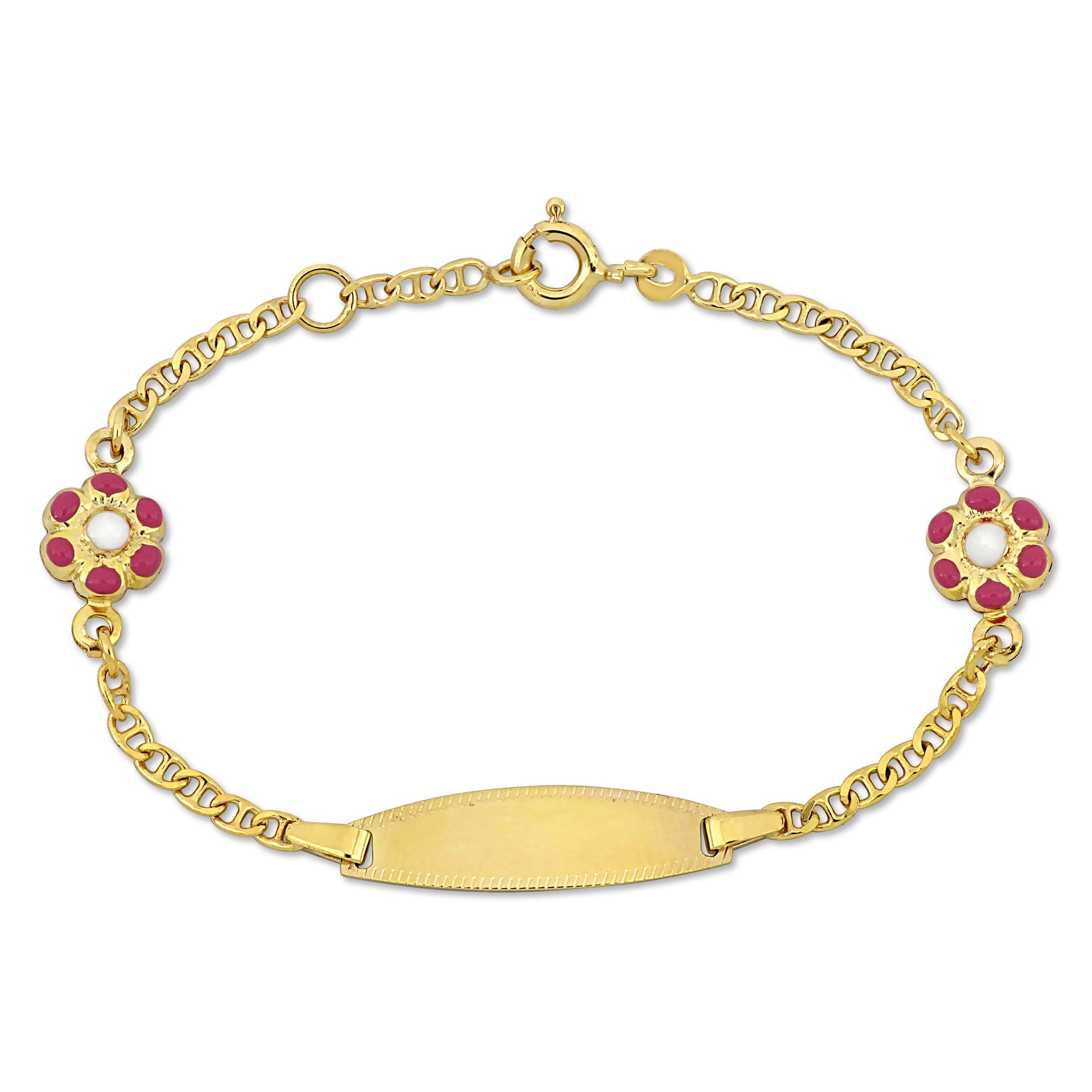 Mimi & Max Kinder weiß und rosa Emaille Blume Charm Link Kette Armband in 14k Gelbgold – 5+0.5 in