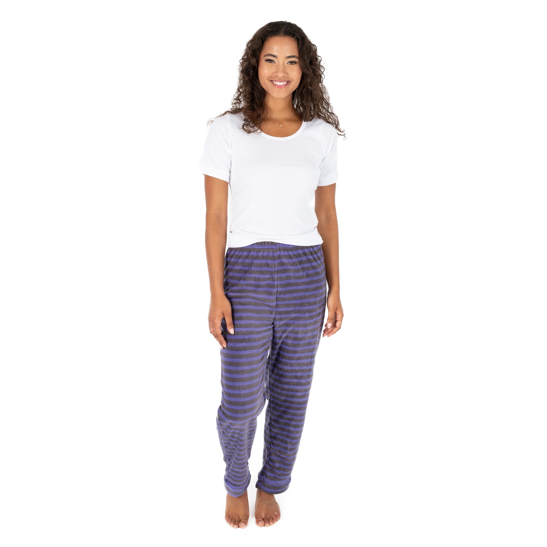 Damen Fleece Pyjama Hose gestreift