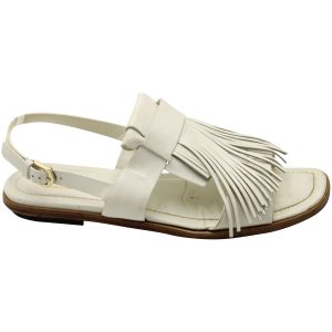 Tod's Flache Sandalen mit Fransen aus weißem Leder