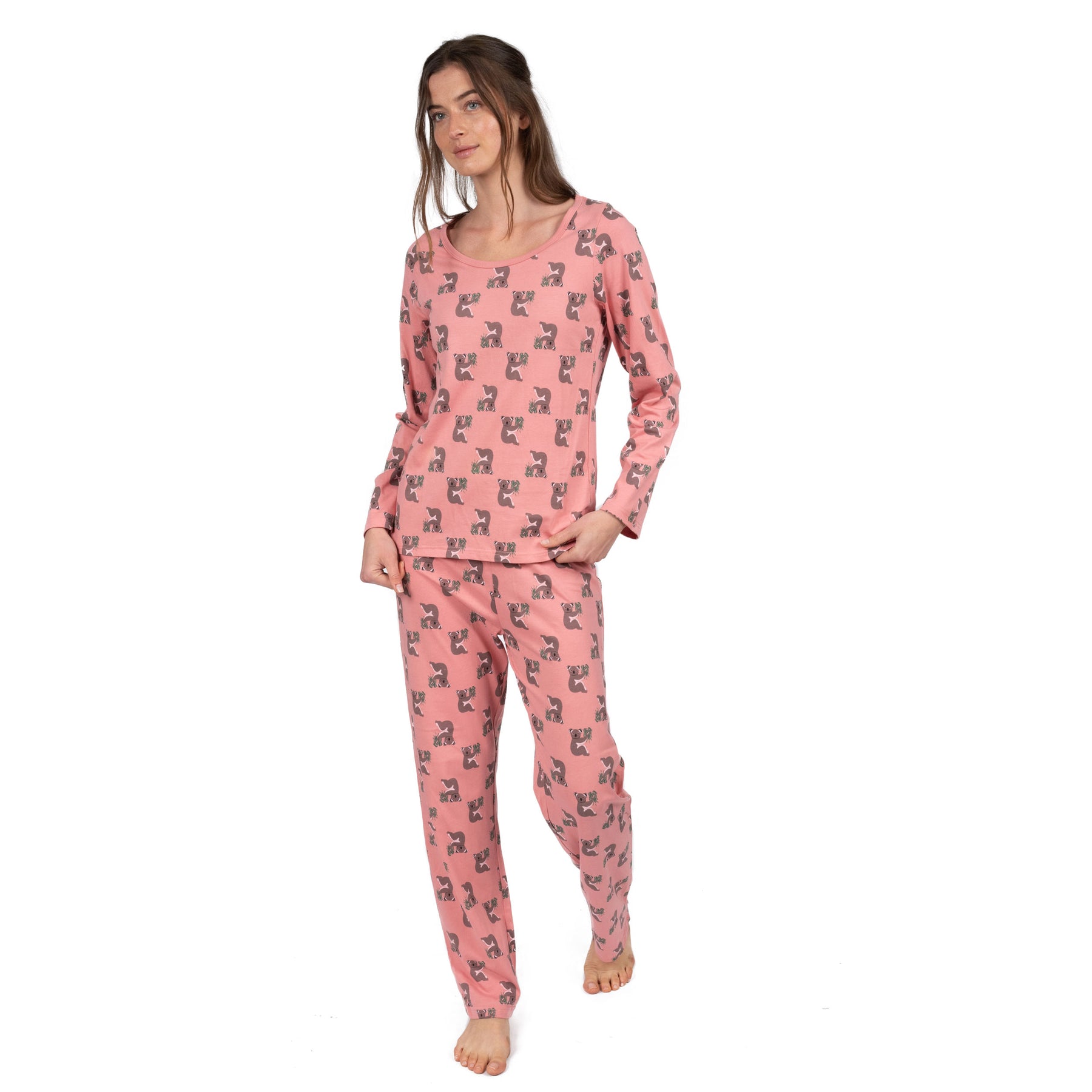 Damen zweiteilige Baumwolle locker Fit Pyjamas Koala Rosa