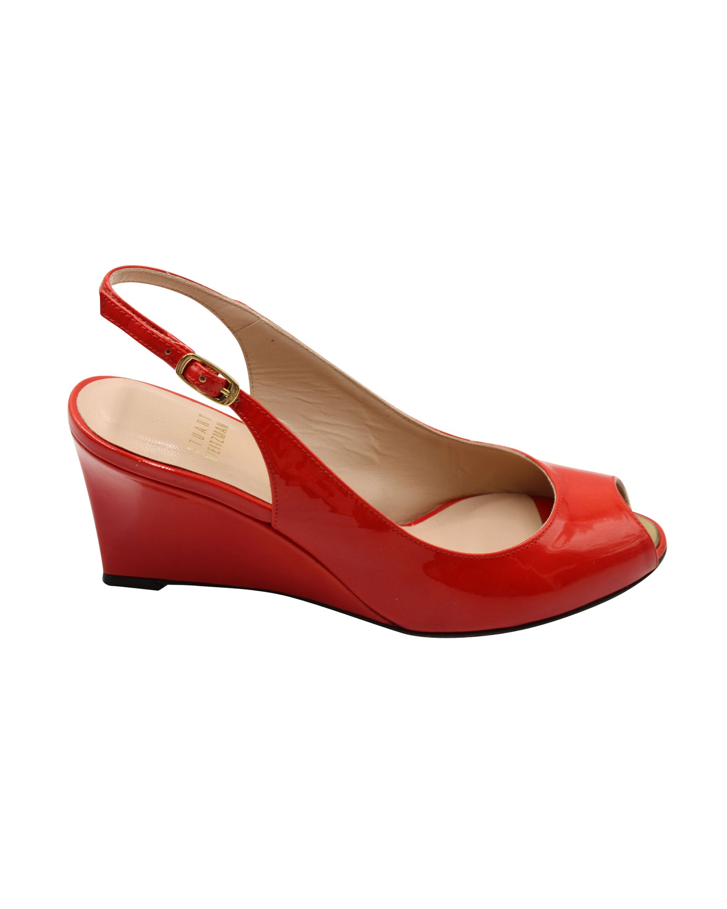 Stuart Weitzman Peep-Toe Keilabsatz aus rotem Lackleder