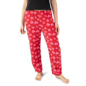 Damen Fleece Pyjama Hose Herz