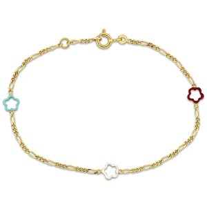 Mimi & Max Children’s Multi-color Enamel Flower Charm Rolo Chain Link Armband aus 14k Gelbgold – 6+0,5 in.