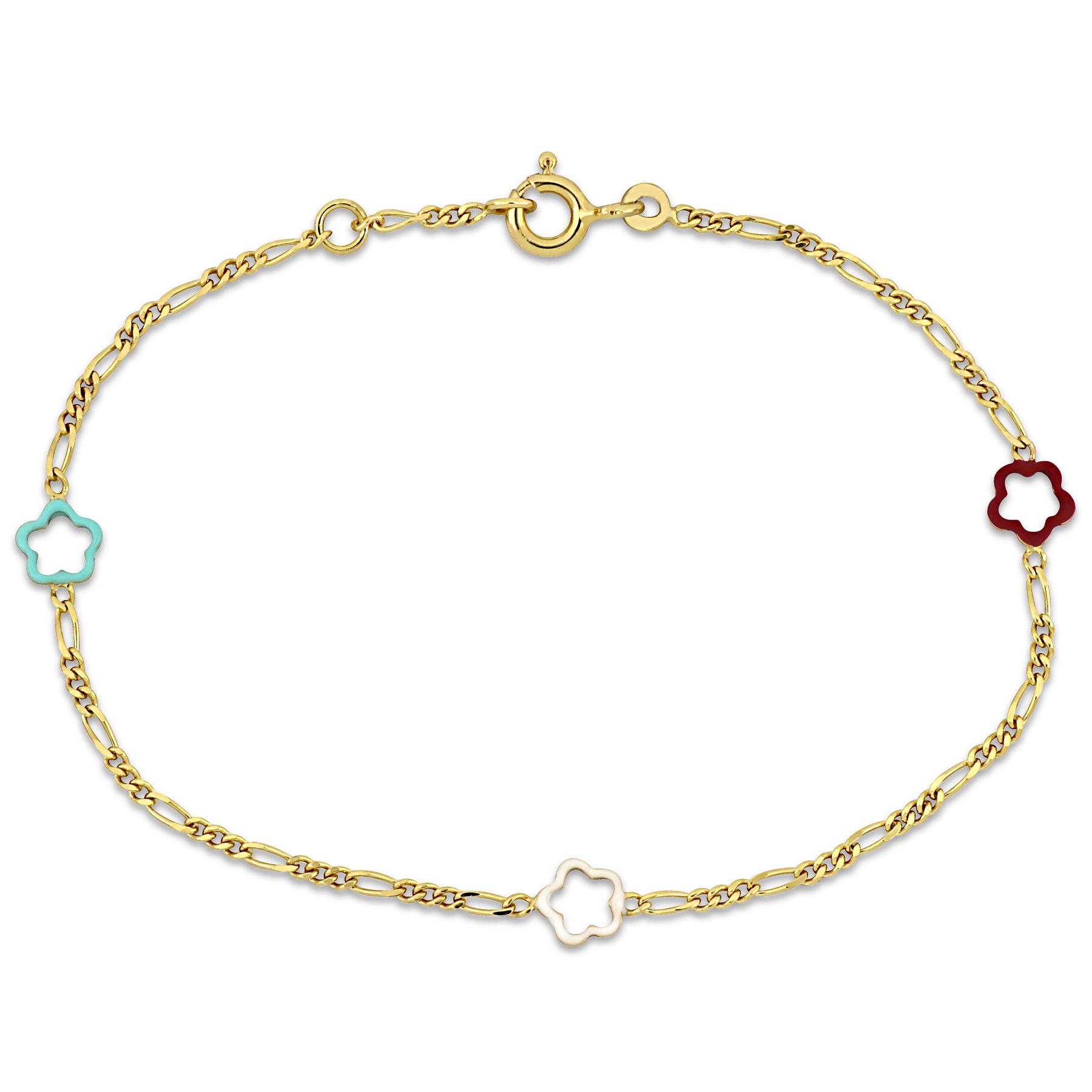 Mimi & Max Kinder Mehrfarbig Emaille Blume Charm Rolo Kette Gliederarmband in 14k Gelbgold – 6+0.5 in