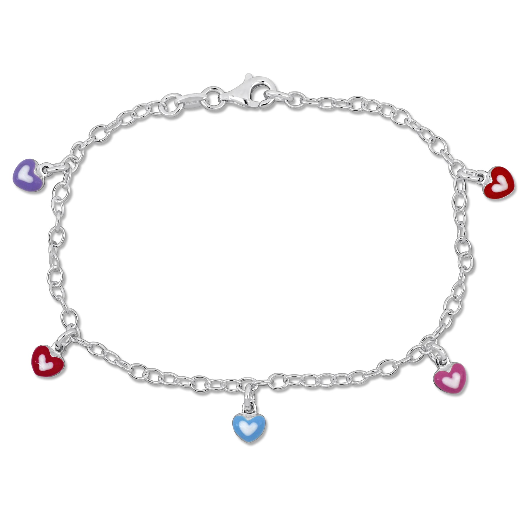 Mimi & Max Kinder mehrfarbig Emaille Herz Charm Link Armband in Sterling Silber – 7.5 in