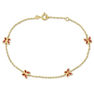 Mimi & Max Children’s rosa Emaille Schmetterling Charme Rolo Kettenglied Armband in 14k Gelbgold – 6.5+0.5 in.