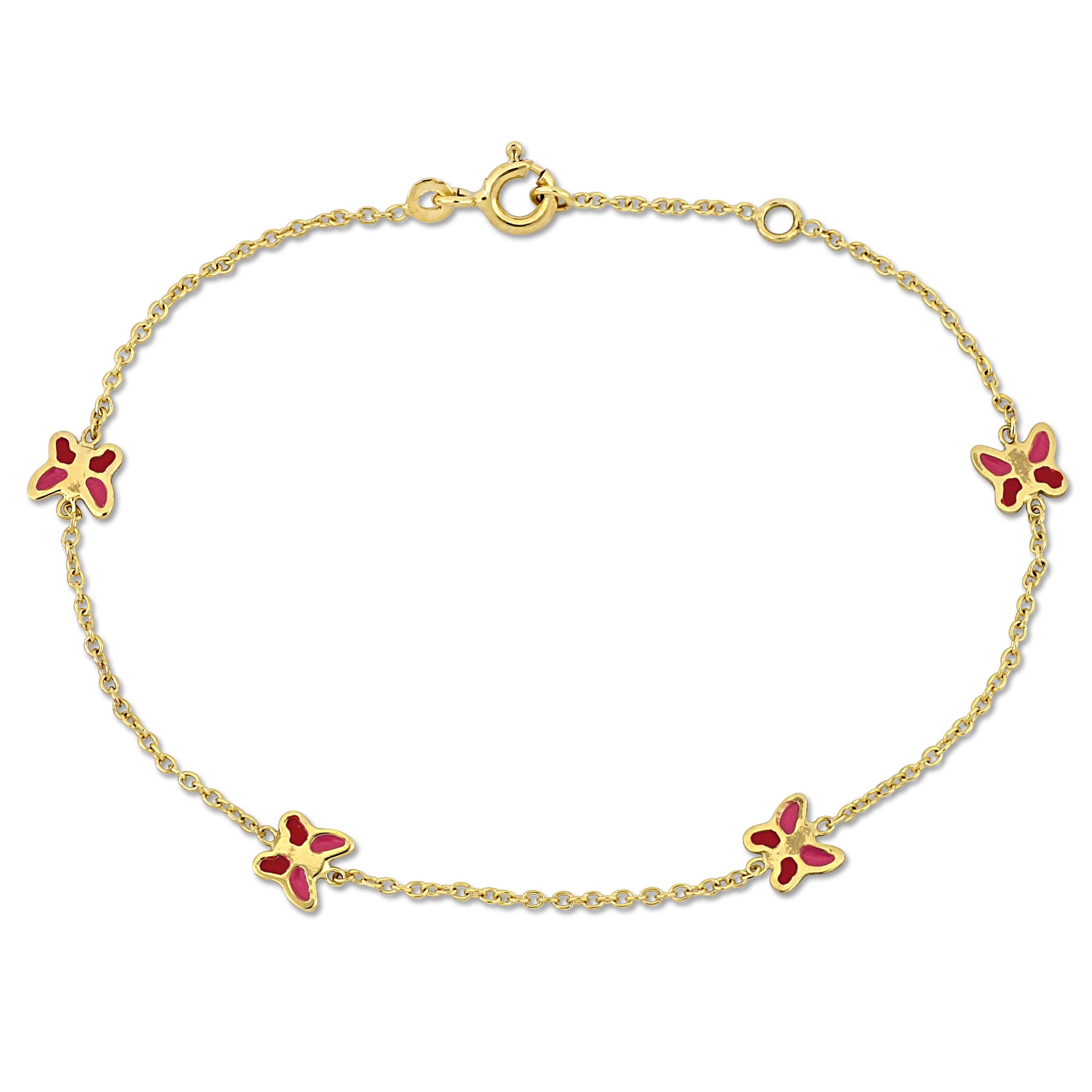Mimi & Max Kinder rosa Emaille Schmetterling Charme Rolo Kette Gliederarmband in 14k Gelbgold – 6.5+0.5 in