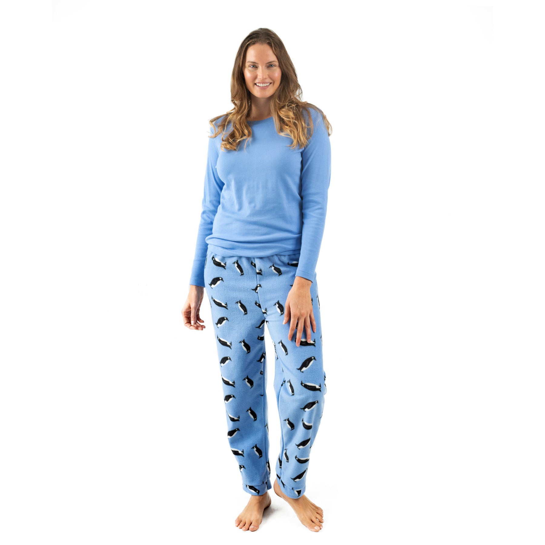 Weihnachten Damen Baumwolle Top und Fleece Hose Pyjamas Pinguin