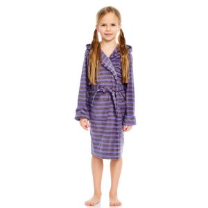 Kinder Fleece Kapuze Robe gestreift