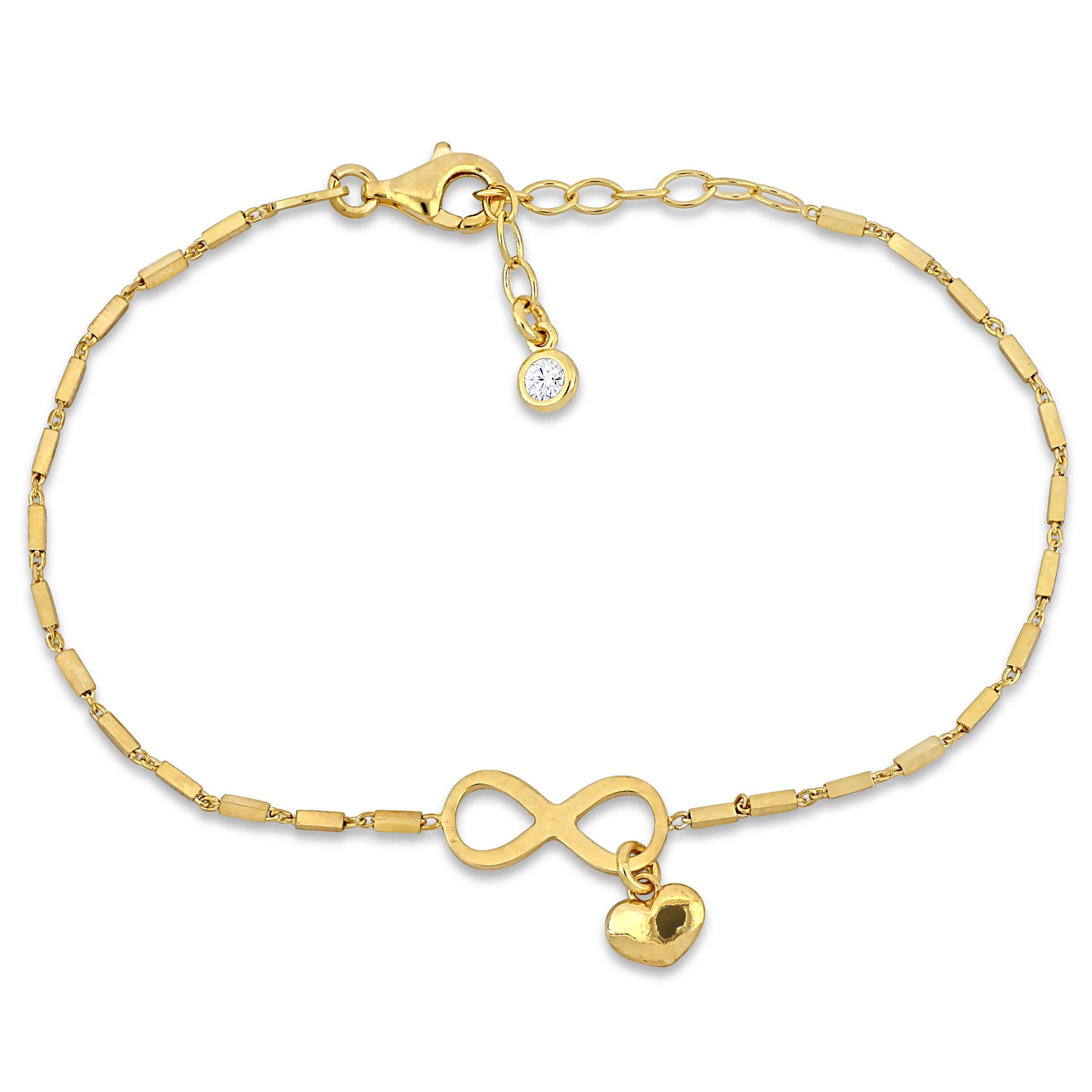 Mimi & Max Kinder 1/5ct TGW Zirkonia Infinity Herz Charm Armband in Gelb überzogen Sterling Silber – 6.5+1 in