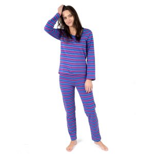 Damen zweiteilige Baumwolle locker Fit gestreiften Pyjamas
