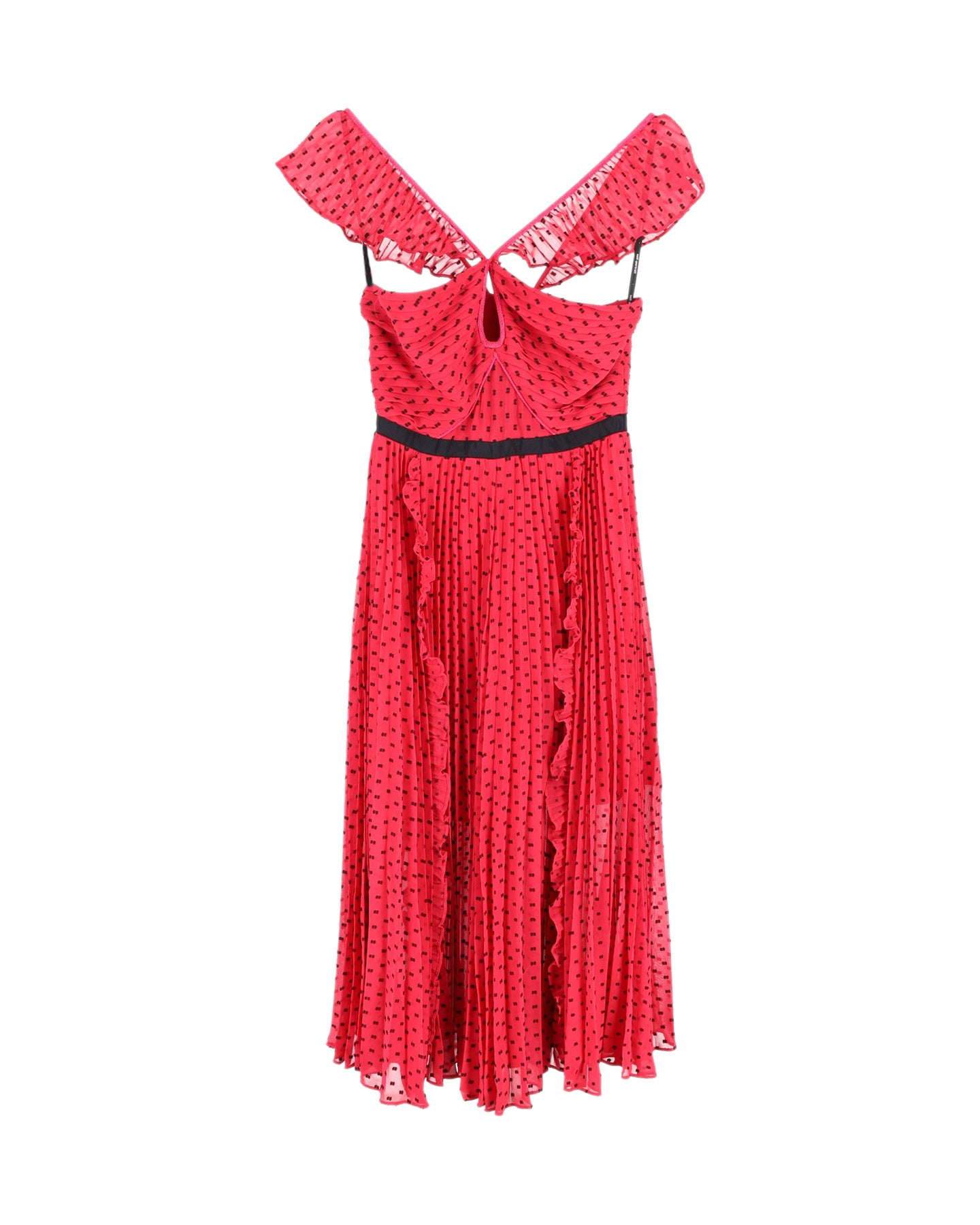 Self-Portrait Rüschengestreiftes Plisseekleid aus rosa Polyester