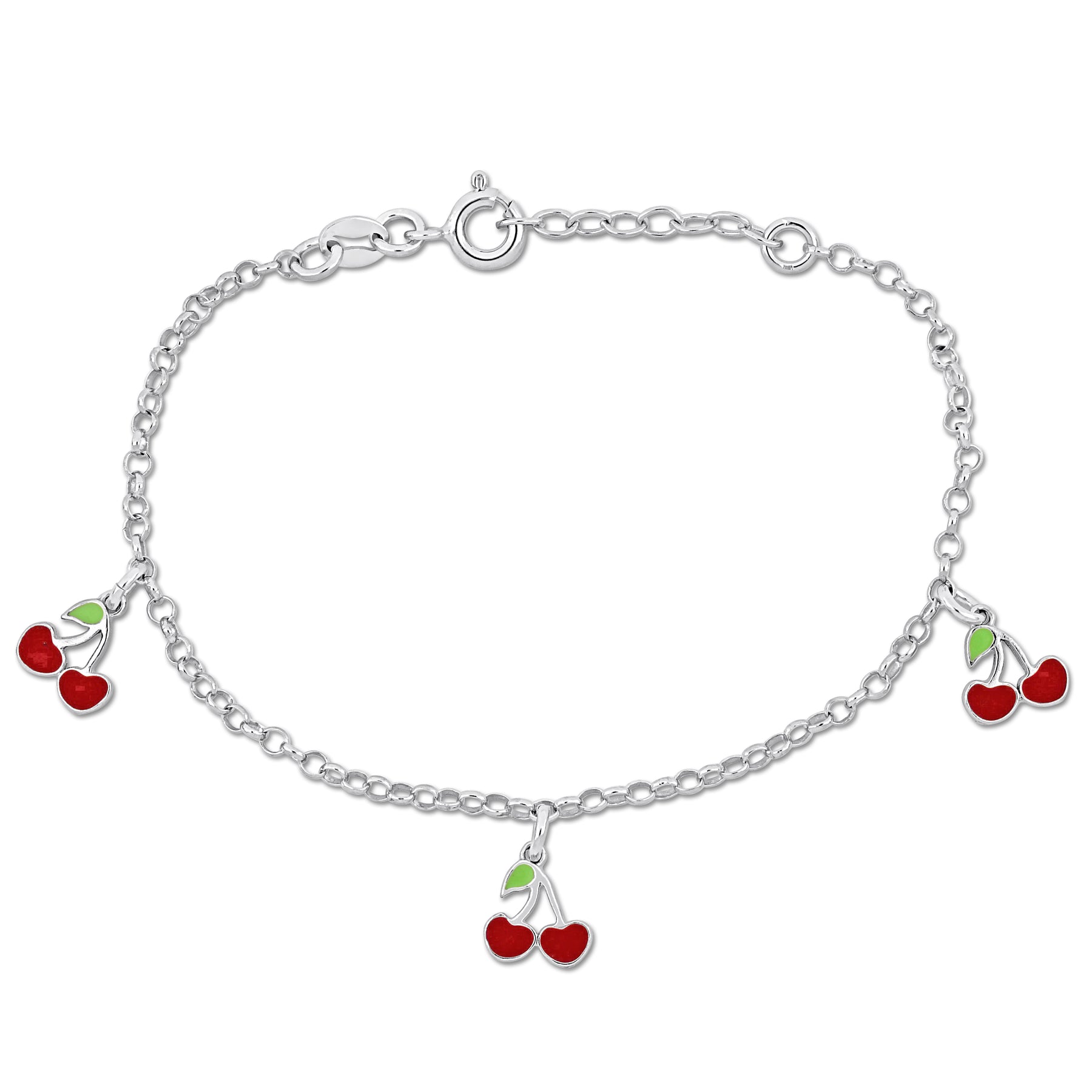 Mimi & Max Kinder weiß und rot Emaille Kirsche Charm Rolo Kette Armband in Sterling Silber – 6.5+1 in