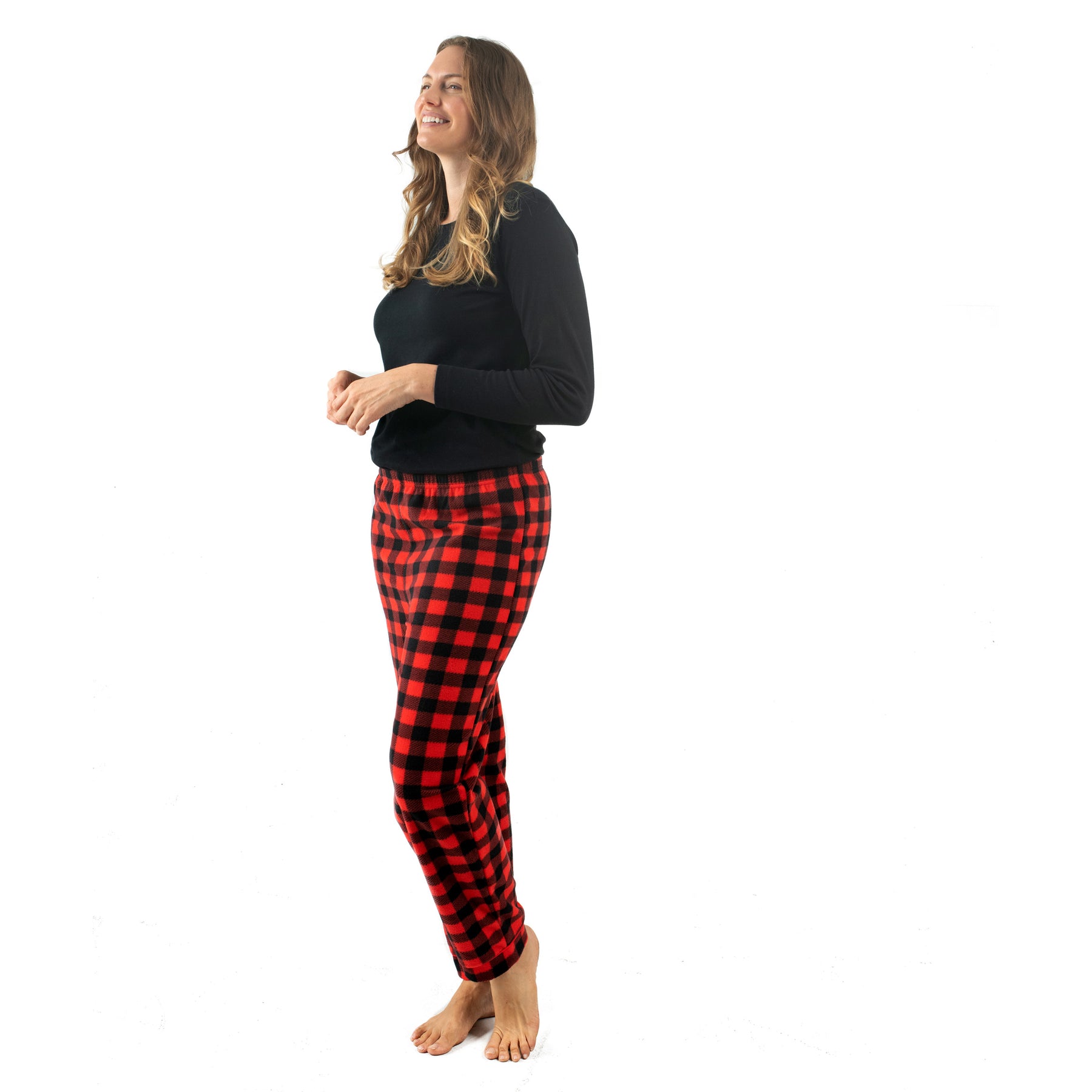 Weihnachten Damen Baumwolle Top und Fleece Hose Pyjamas kariert