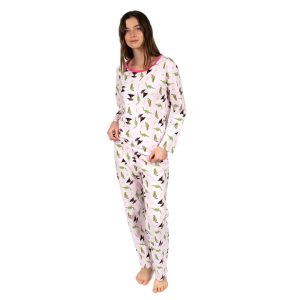 Damen zweiteilige Baumwolle lose Fit Pyjamas Dinosaurier rosa