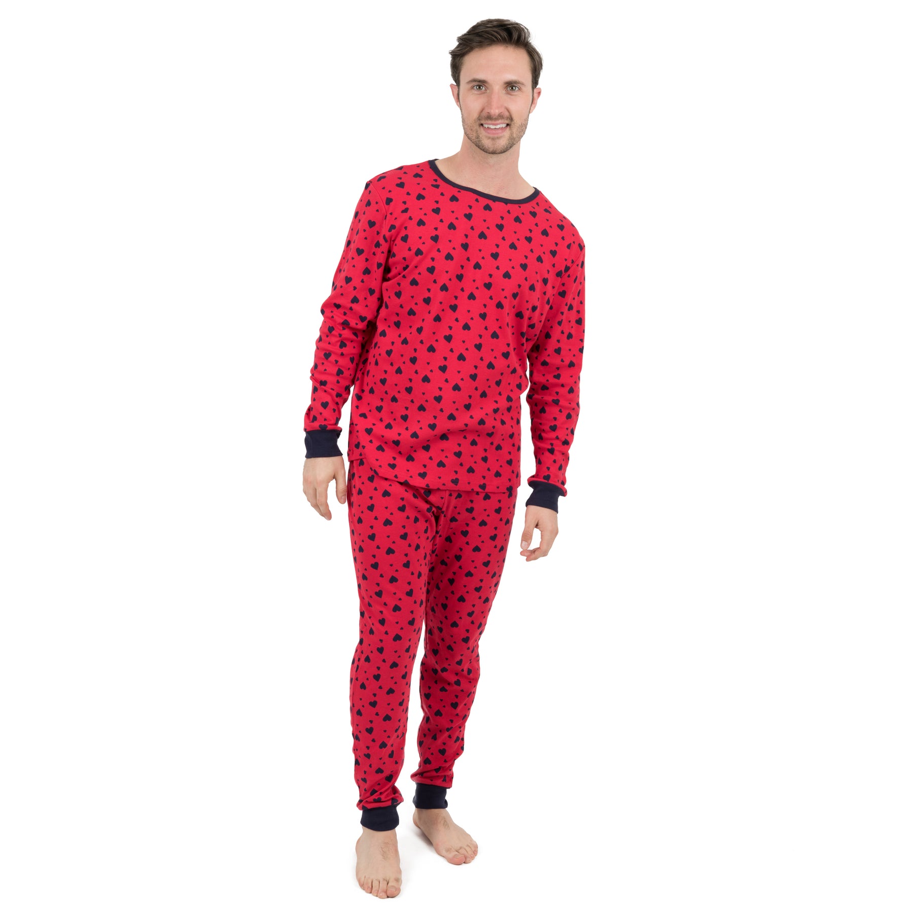 Herren zweiteilige Baumwolle Pyjamas Dunkelblau Herzen