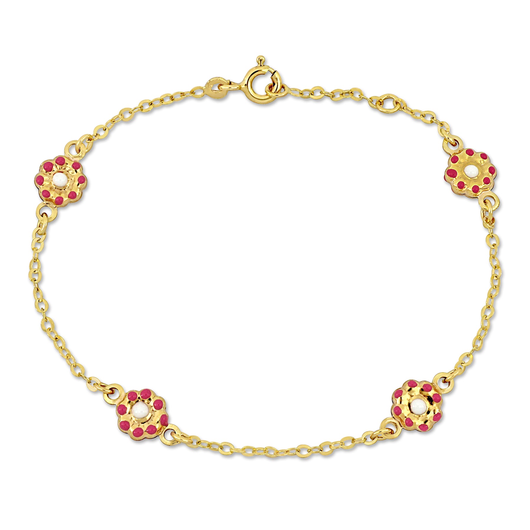 Mimi & Max Kinder weiß Emaille Rolo Kette Link Station Armband in 14k Gelbgold – 6.5+0.5 in