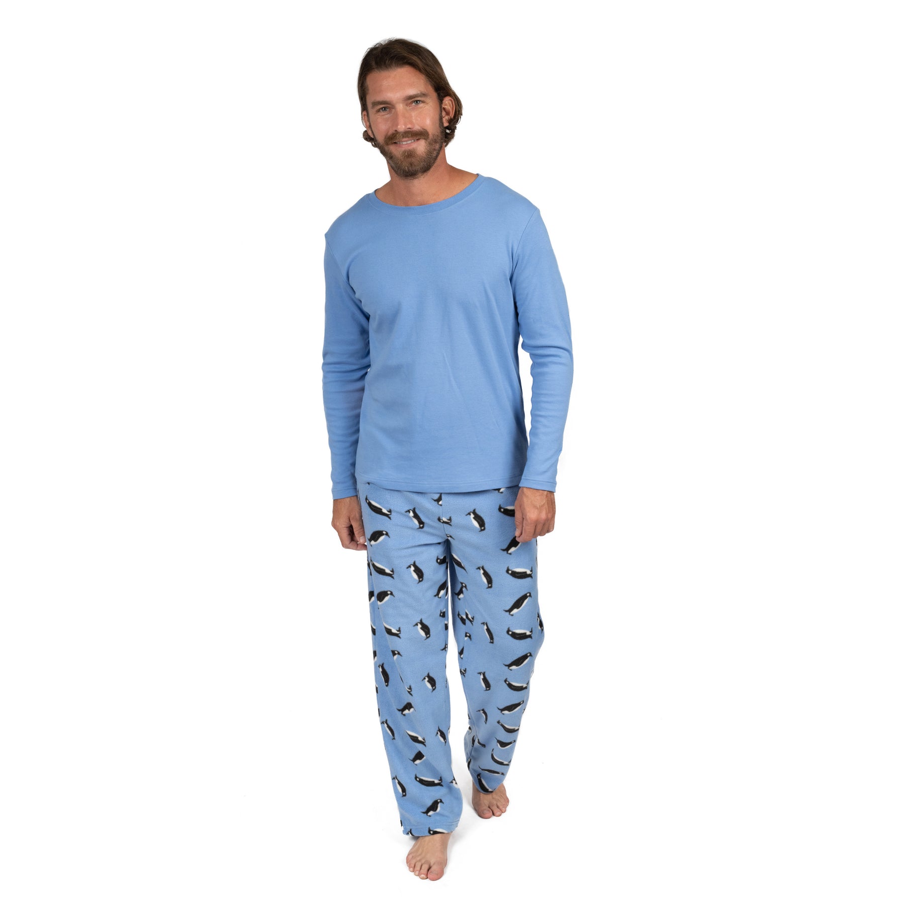 Weihnachten Herren Baumwolle Top und Fleece Hose Pyjamas Pinguin
