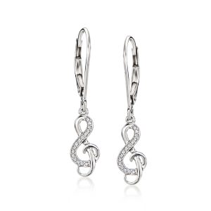 Ross-Simons Diamond-Accented Treble Clef Drop Ohrringe aus Sterling Silber 7670720725052