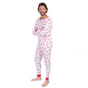 Weihnachten Herren Zwei Stück Baumwolle Pyjamas Rentier rot und weiß
