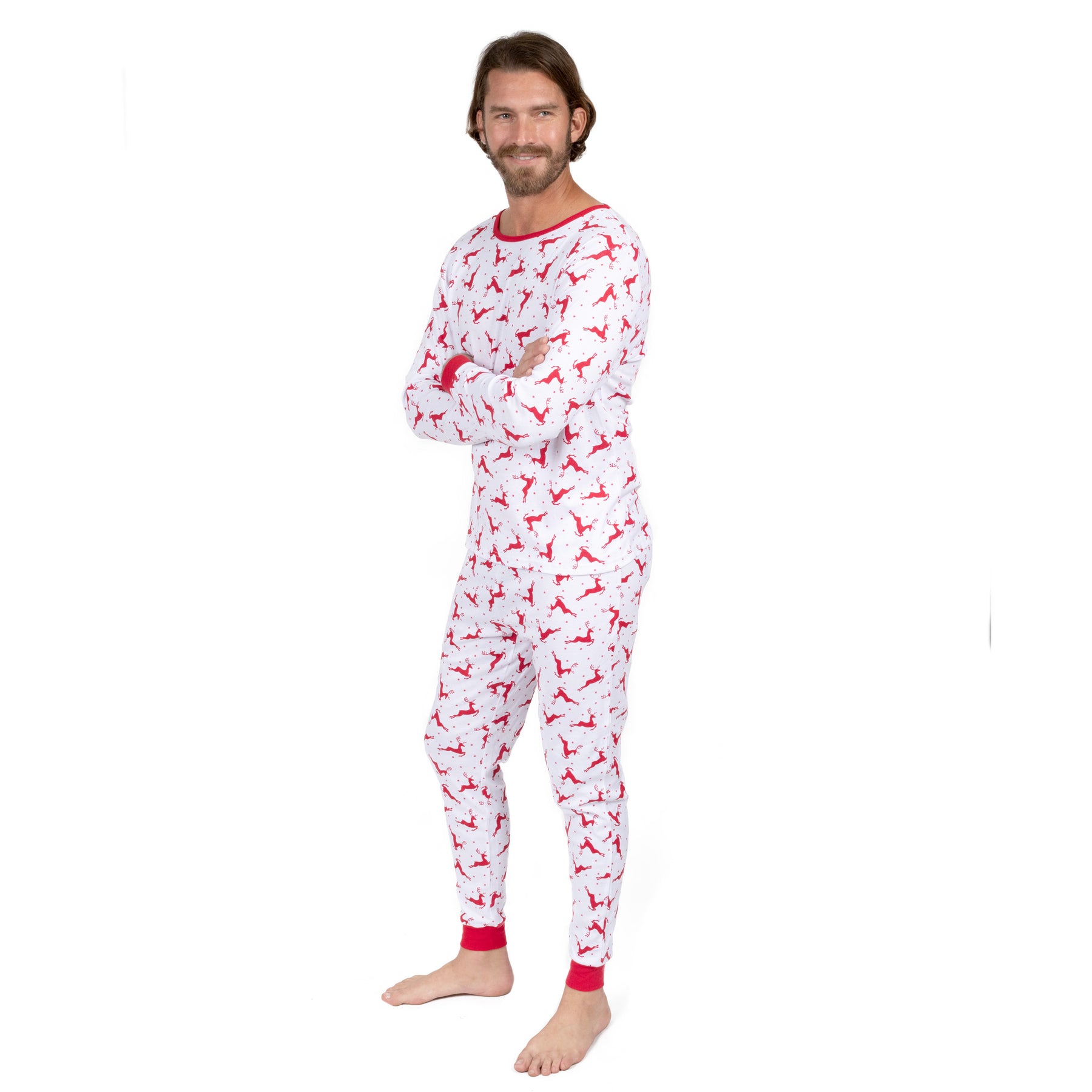 Weihnachten Herren Zwei Stück Baumwolle Pyjamas Rentier rot und weiß