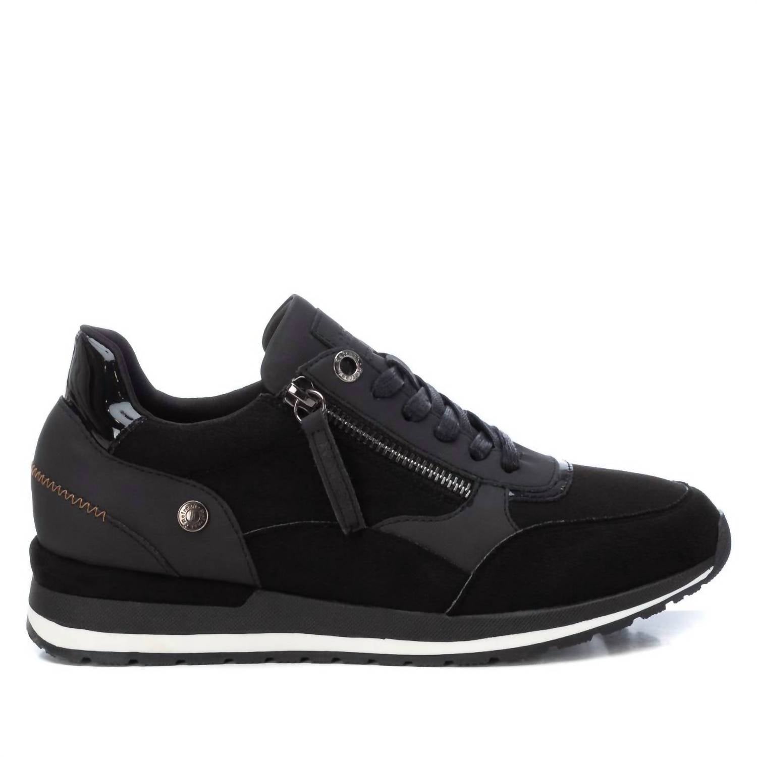 Damen-Sneaker mit seitlichem Reißverschluss in Schwarz