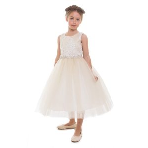 große Mädchen Champagner Perlen applique Junior Brautjungfer Kleid 8-12