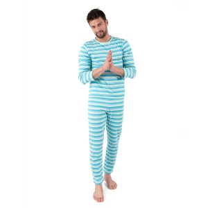 Herren zwei Stück Baumwolle lose Passform Pyjama oder Ca Streifen