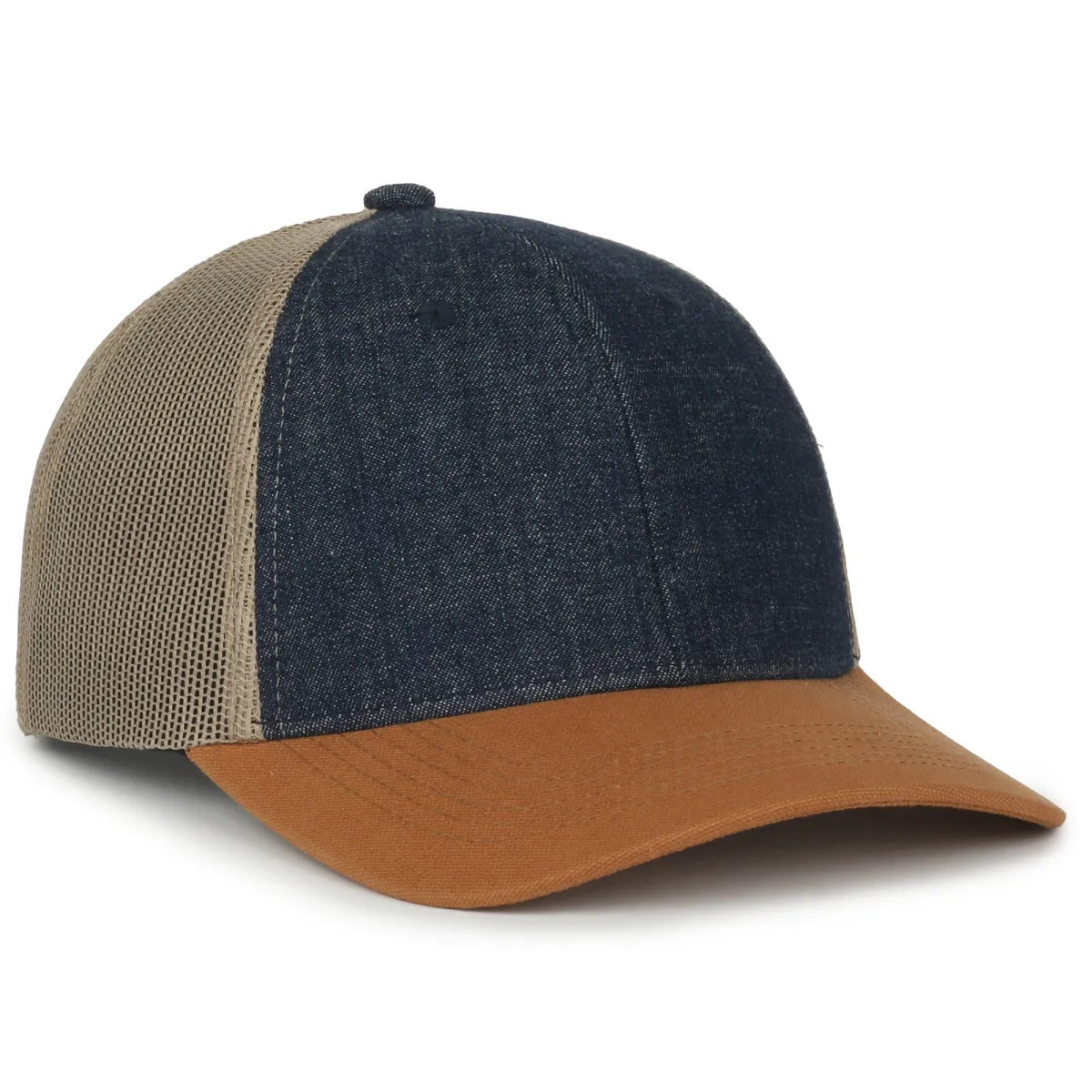 Outdoor Cap FFA-DNM dunkelblau / Khaki / braun strukturierte Trucker-Hut