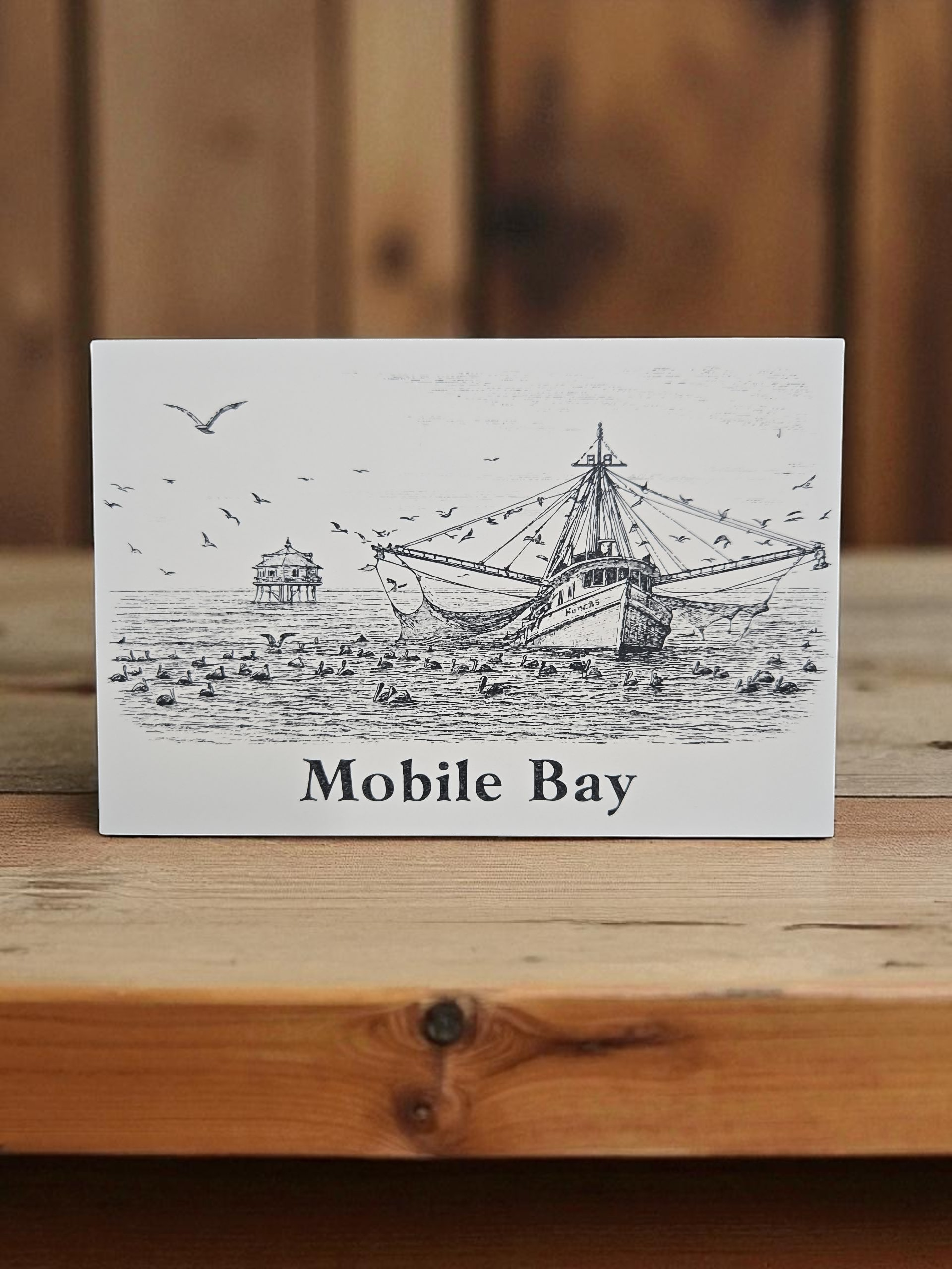 Mobile Bay Garnele Boat Postkarte