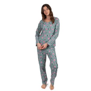 Damen zweiteilige Baumwolle locker Fit Pyjamas Kuh grün