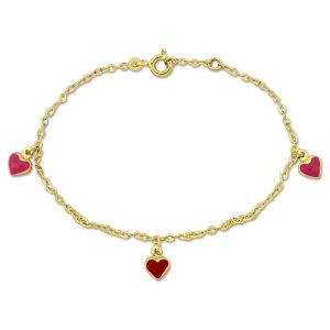 Mimi & Max Children’s roten Emaille Herz Charme auf rolo Link Kettenstation Armband aus 14k Gelbgold – 6.5+0.5 in.